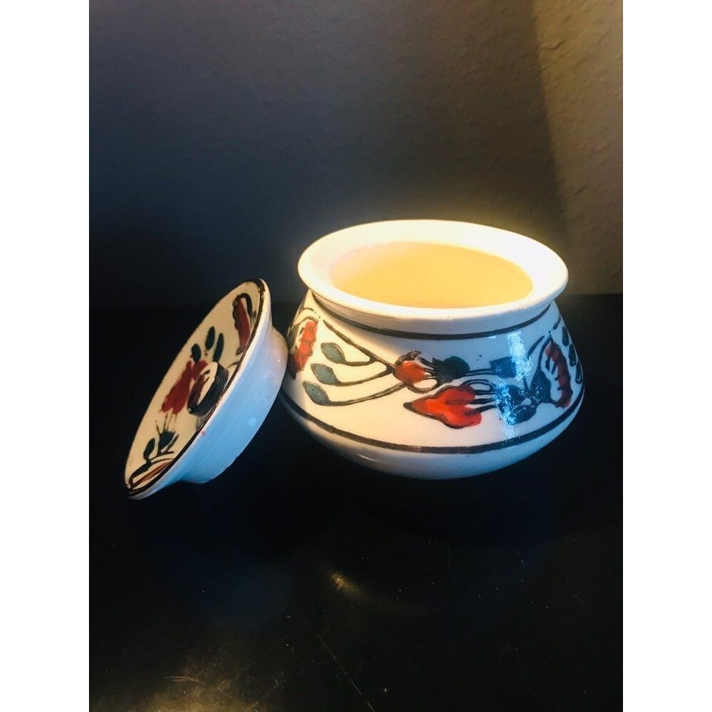 Vintage Hand Painted Ceramic Trinket Jar with Lid